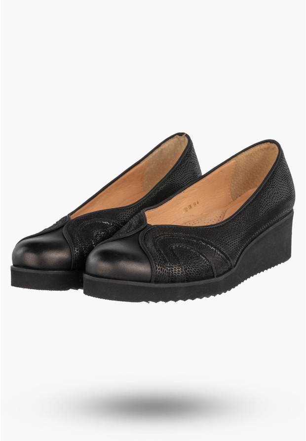 Czółenka Damskie Skórzane Buty Na Koturnie Eleganckie Darex Czarne
