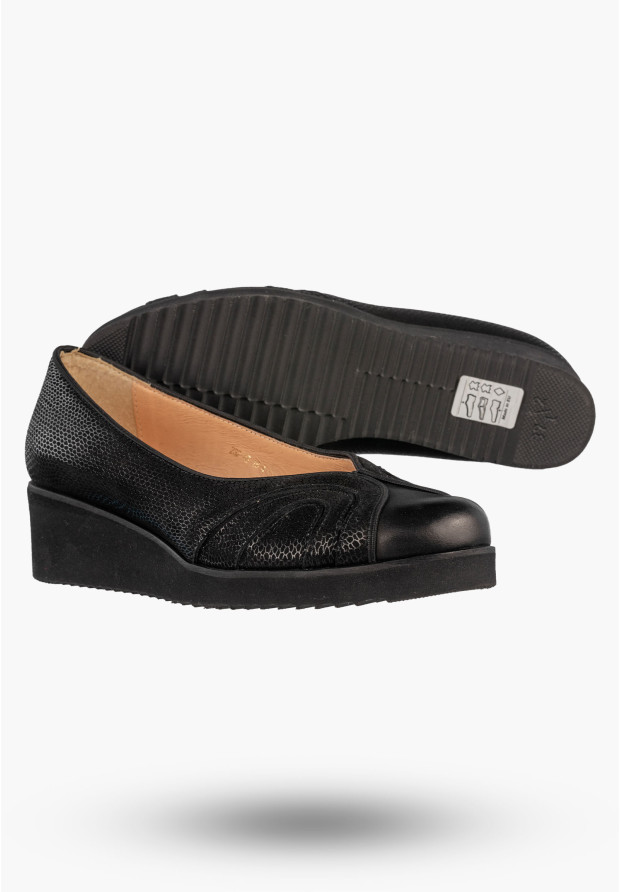 Czółenka Damskie Skórzane Buty Na Koturnie Eleganckie Darex Czarne