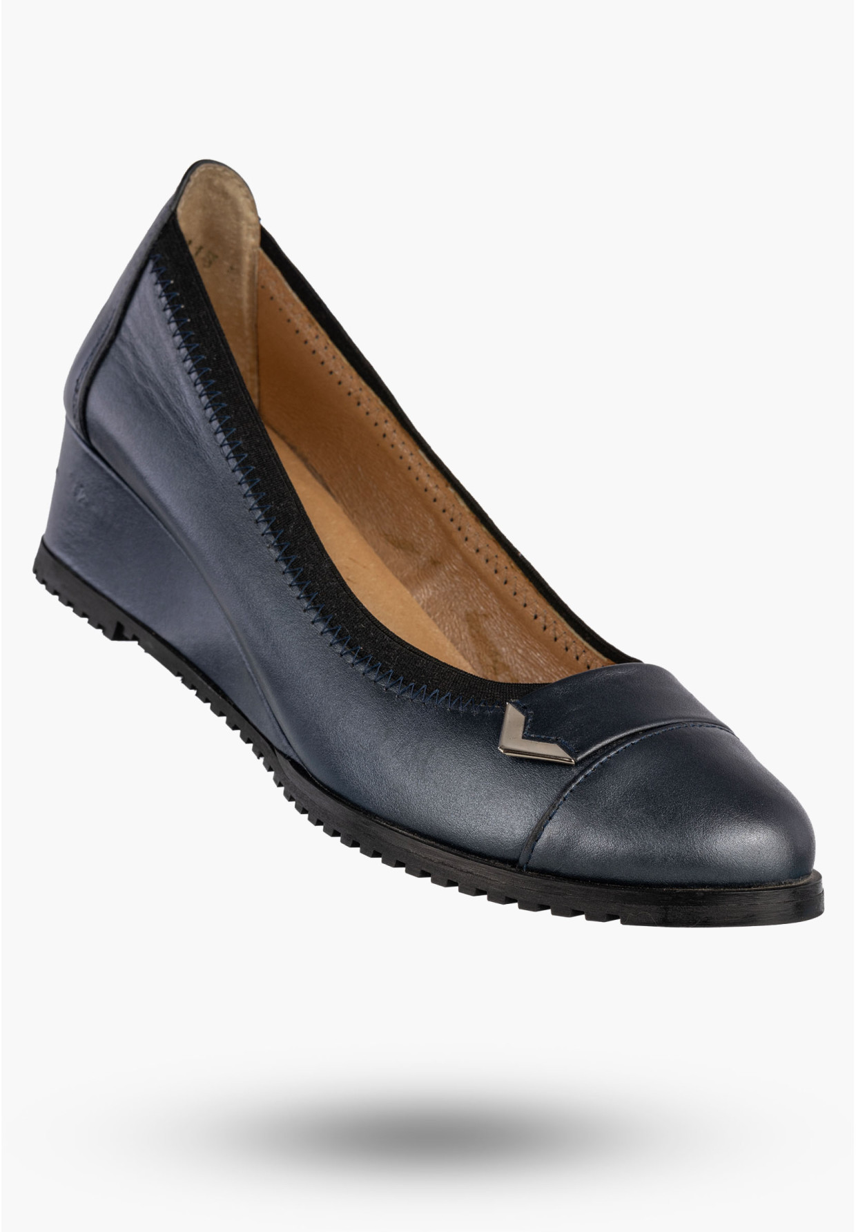 Czółenka Damskie Skórzane Buty Na Koturnie Eleganckie Darex Granatowe