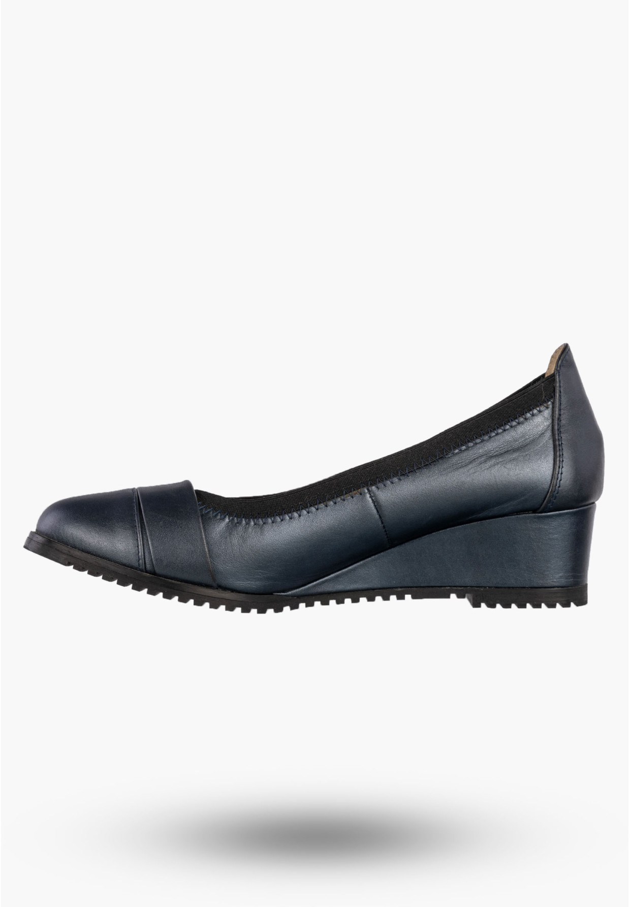 Czółenka Damskie Skórzane Buty Na Koturnie Eleganckie Darex Granatowe
