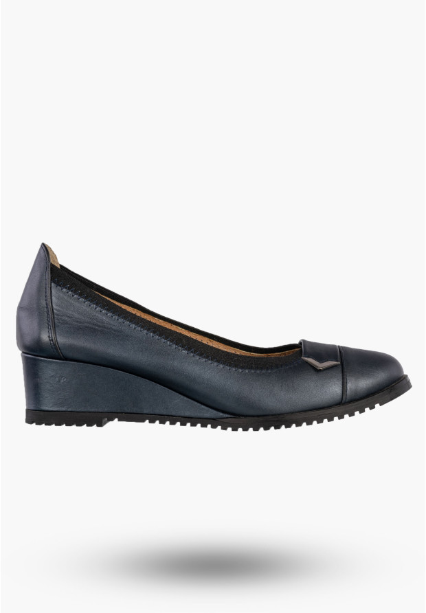 Czółenka Damskie Skórzane Buty Na Koturnie Eleganckie Darex Granatowe