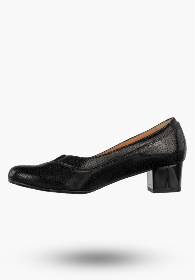 Czółenka Damskie Skórzane Buty Na Klocku Eleganckie Darex Czarne