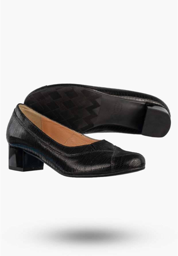 Czółenka Damskie Skórzane Buty Na Klocku Eleganckie Darex Czarne