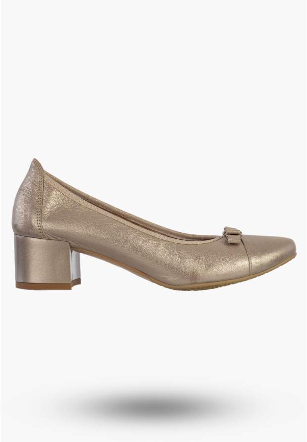 Czółenka Damskie Skórzane Buty Na Klocku Eleganckie Darex Srebrne