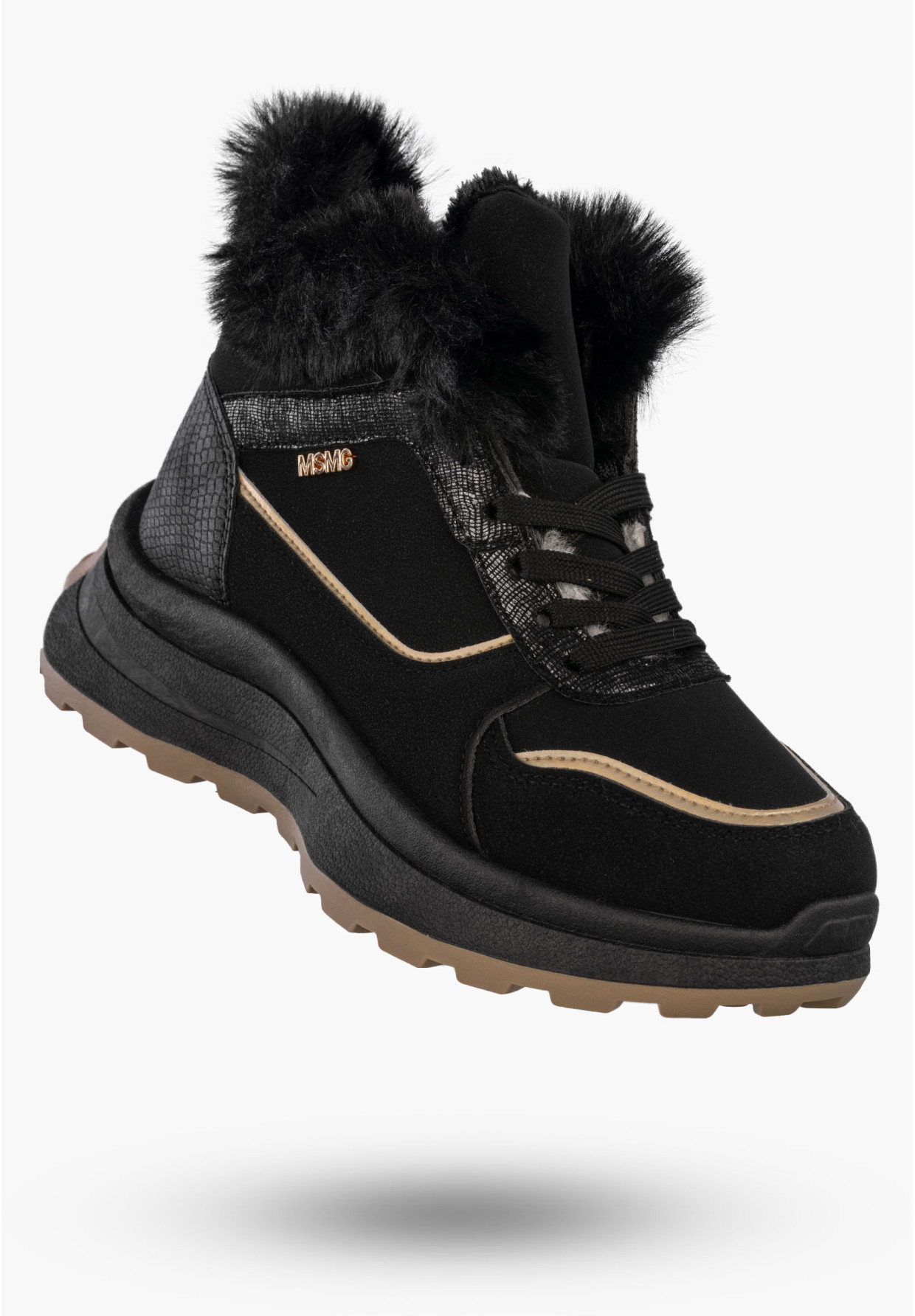 Botki Damskie Buty na platformie Sneakersy Ocieplane Trzewiki Czarne