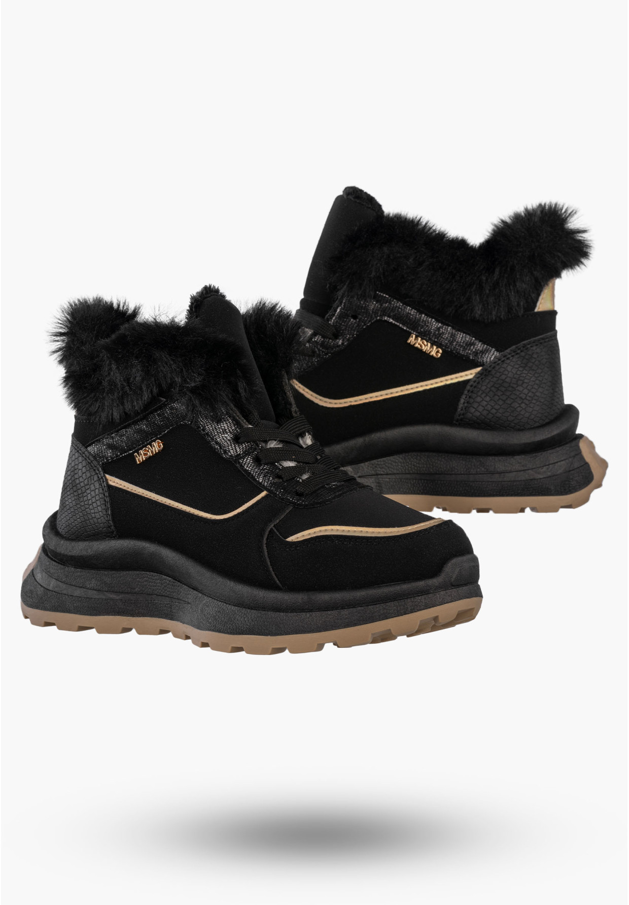 Botki Damskie Buty na platformie Sneakersy Ocieplane Trzewiki Czarne