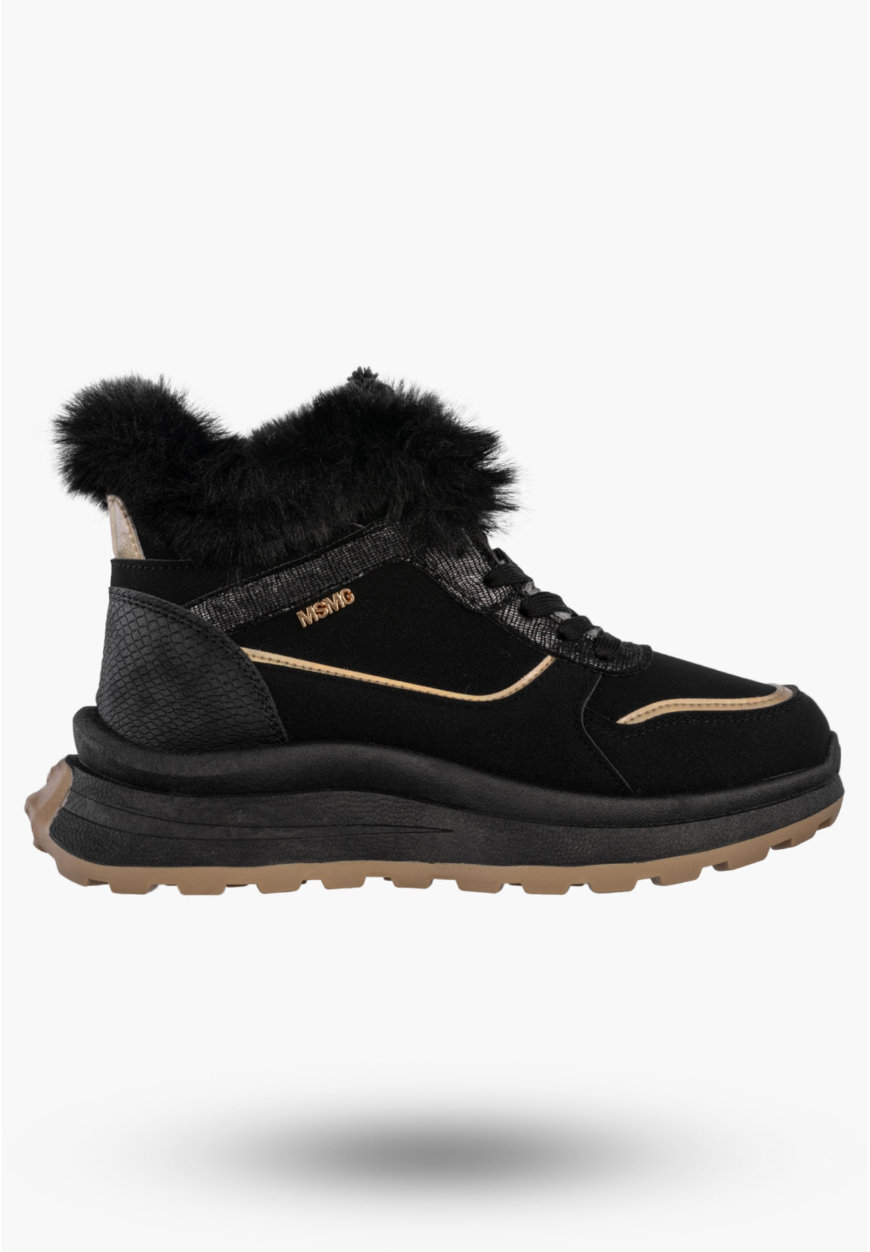 Botki Damskie Buty na platformie Sneakersy Ocieplane Trzewiki Czarne