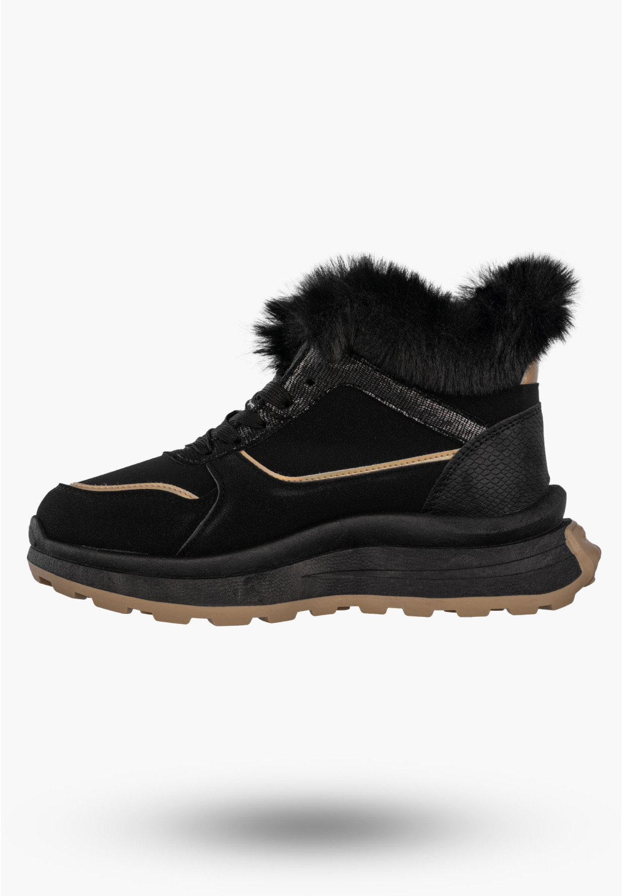 Botki Damskie Buty na platformie Sneakersy Ocieplane Trzewiki Czarne