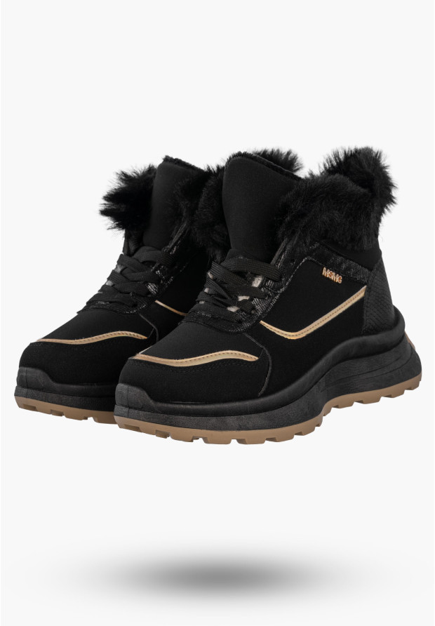 Botki Damskie Buty na platformie Sneakersy Ocieplane Trzewiki Czarne