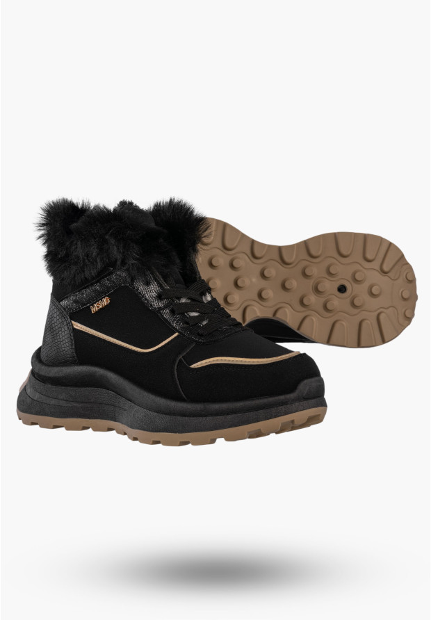 Botki Damskie Buty na platformie Sneakersy Ocieplane Trzewiki Czarne