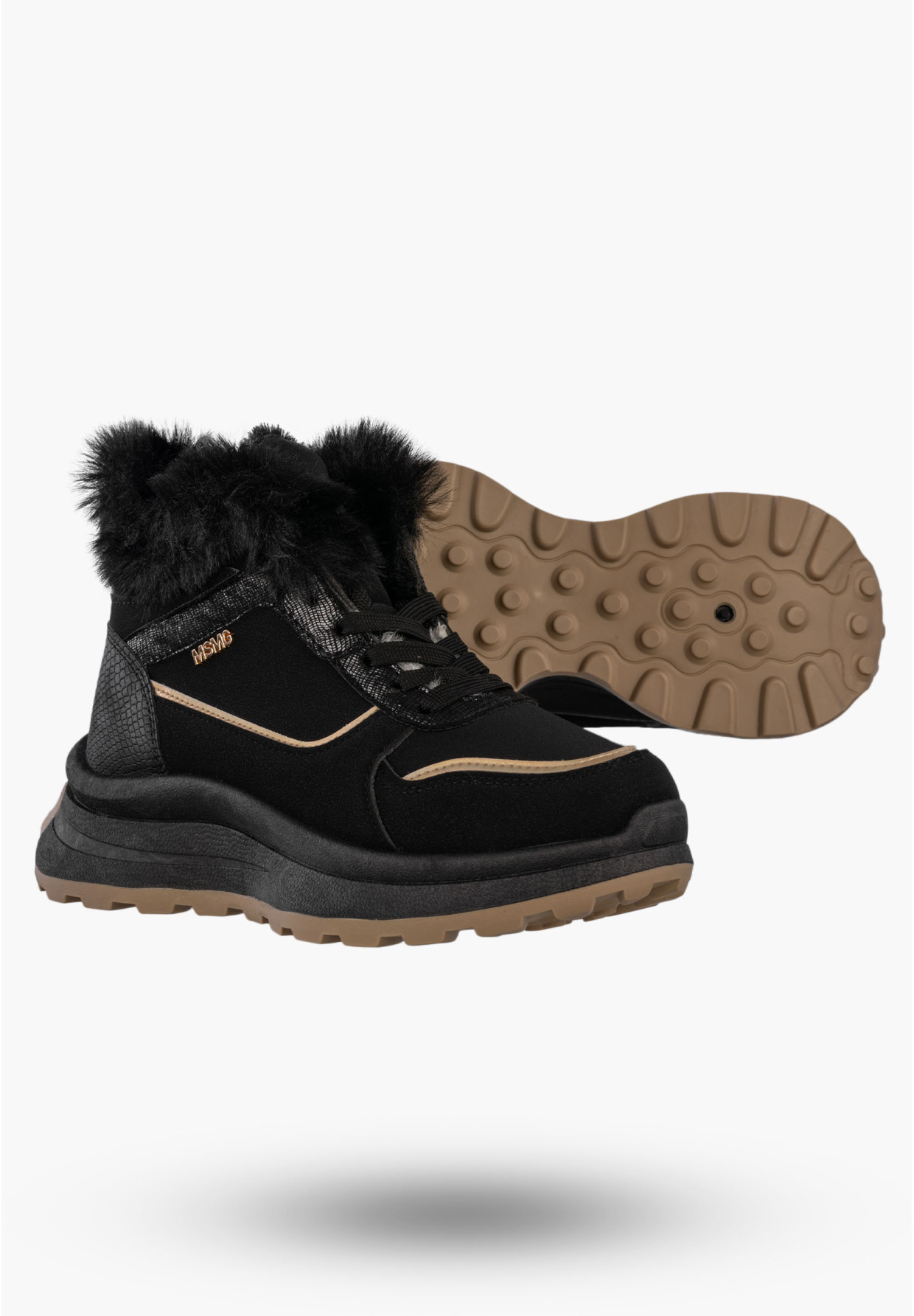 Botki Damskie Buty na platformie Sneakersy Ocieplane Trzewiki Czarne