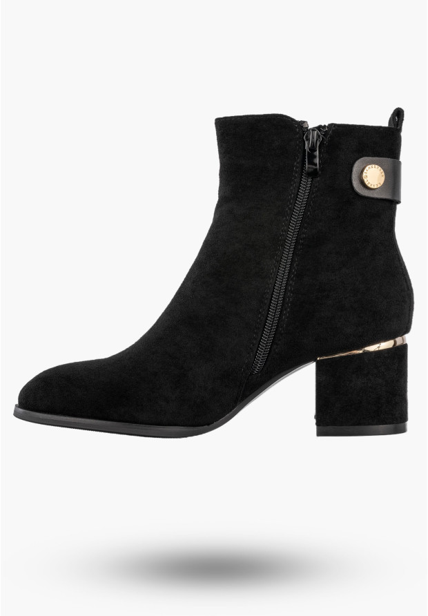 Botki Damskie Eleganckie Buty Na Obcasie Zimowe Ocieplane Czarne