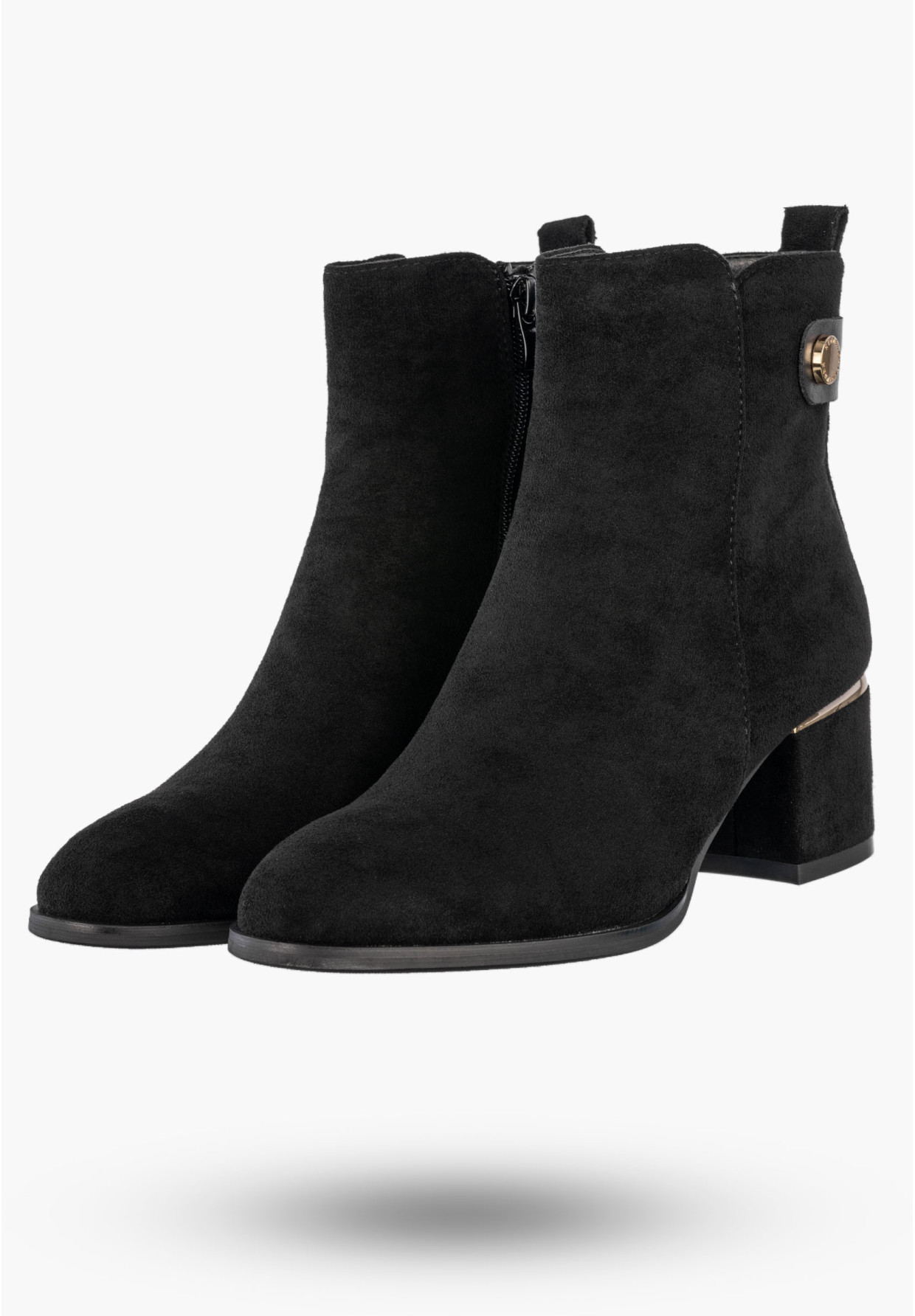 Botki Damskie Eleganckie Buty Na Obcasie Zimowe Ocieplane Czarne