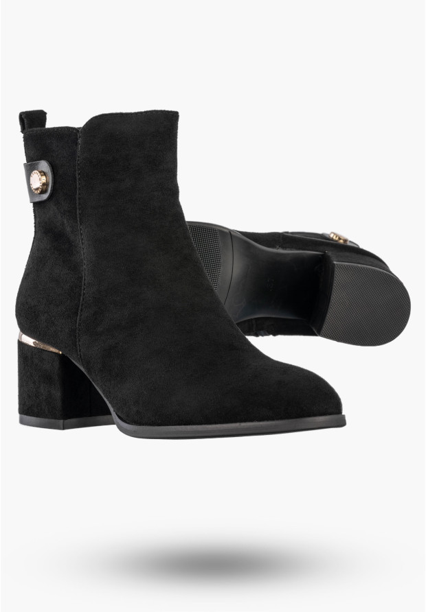 Botki Damskie Eleganckie Buty Na Obcasie Zimowe Ocieplane Czarne