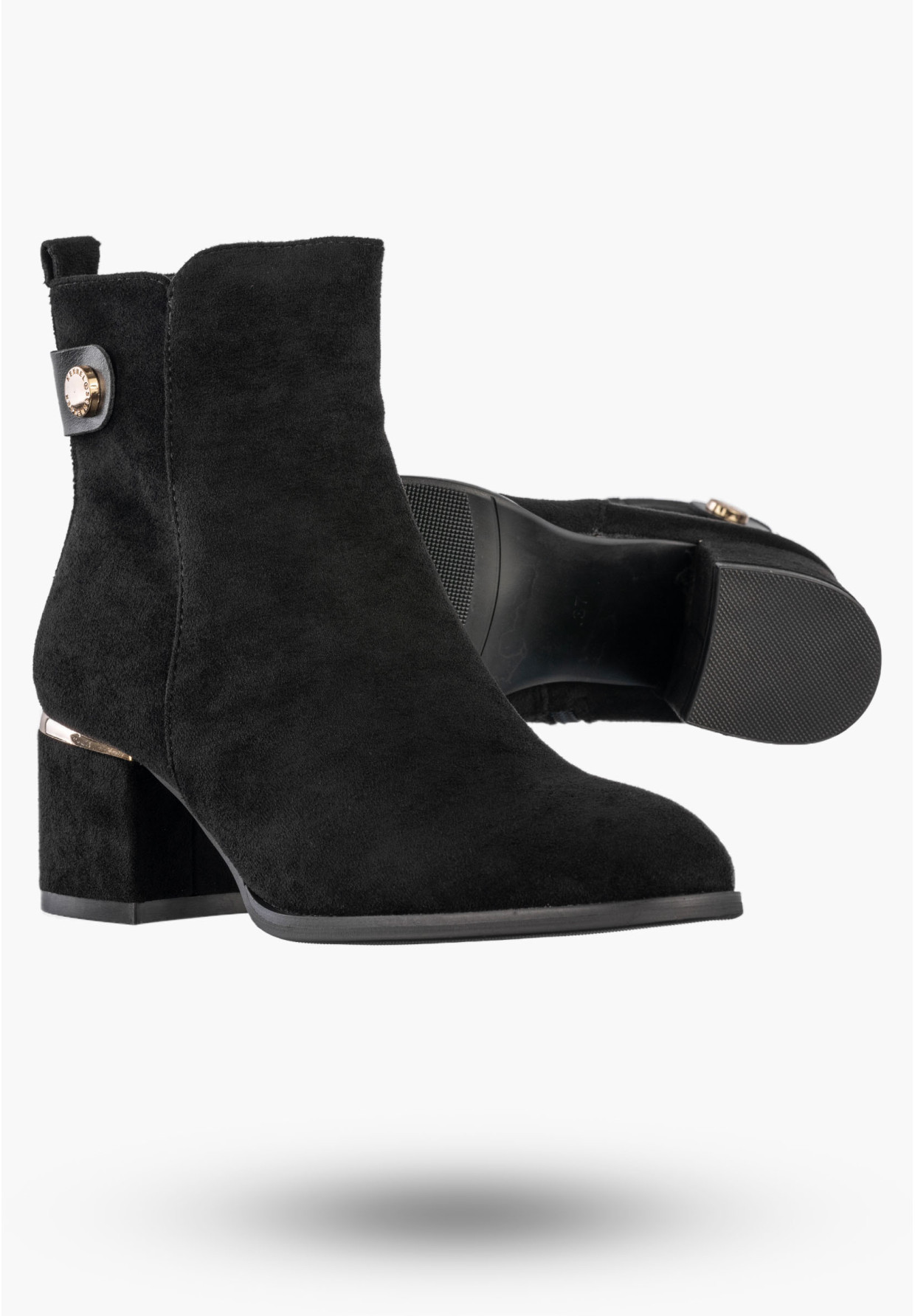 Botki Damskie Eleganckie Buty Na Obcasie Zimowe Ocieplane Czarne
