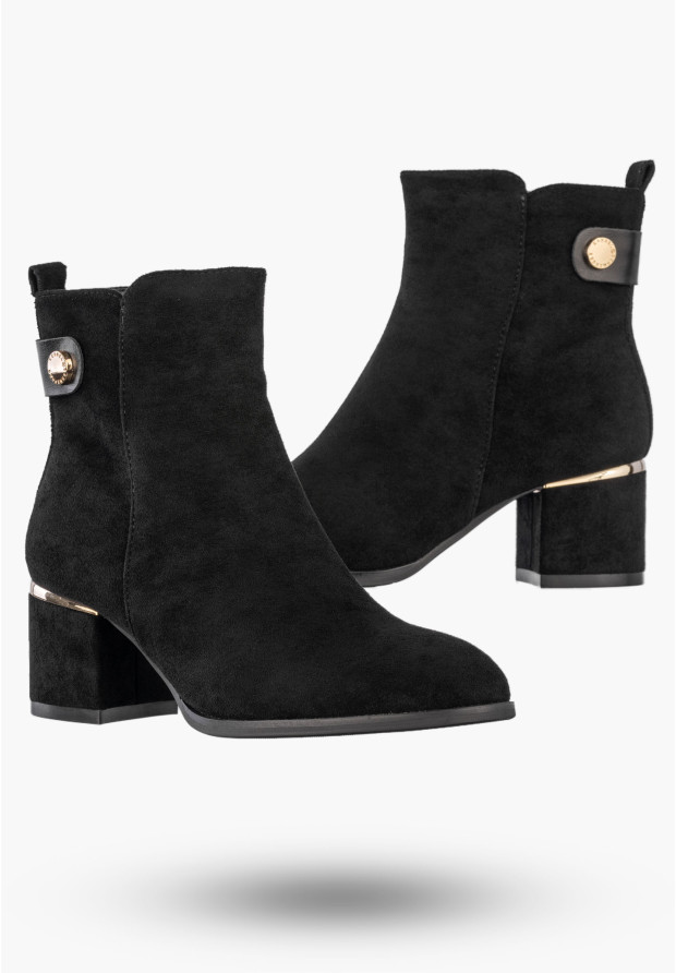 Botki Damskie Eleganckie Buty Na Obcasie Zimowe Ocieplane Czarne