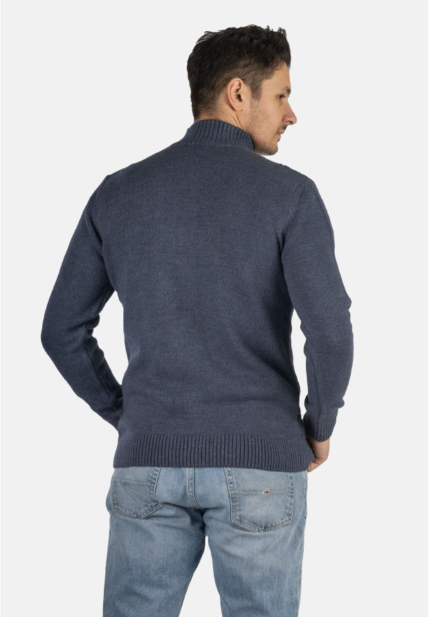 Sweter Męski Granatowy Golf Rozpinany Gruby Zimowy Wełniany Ciepły