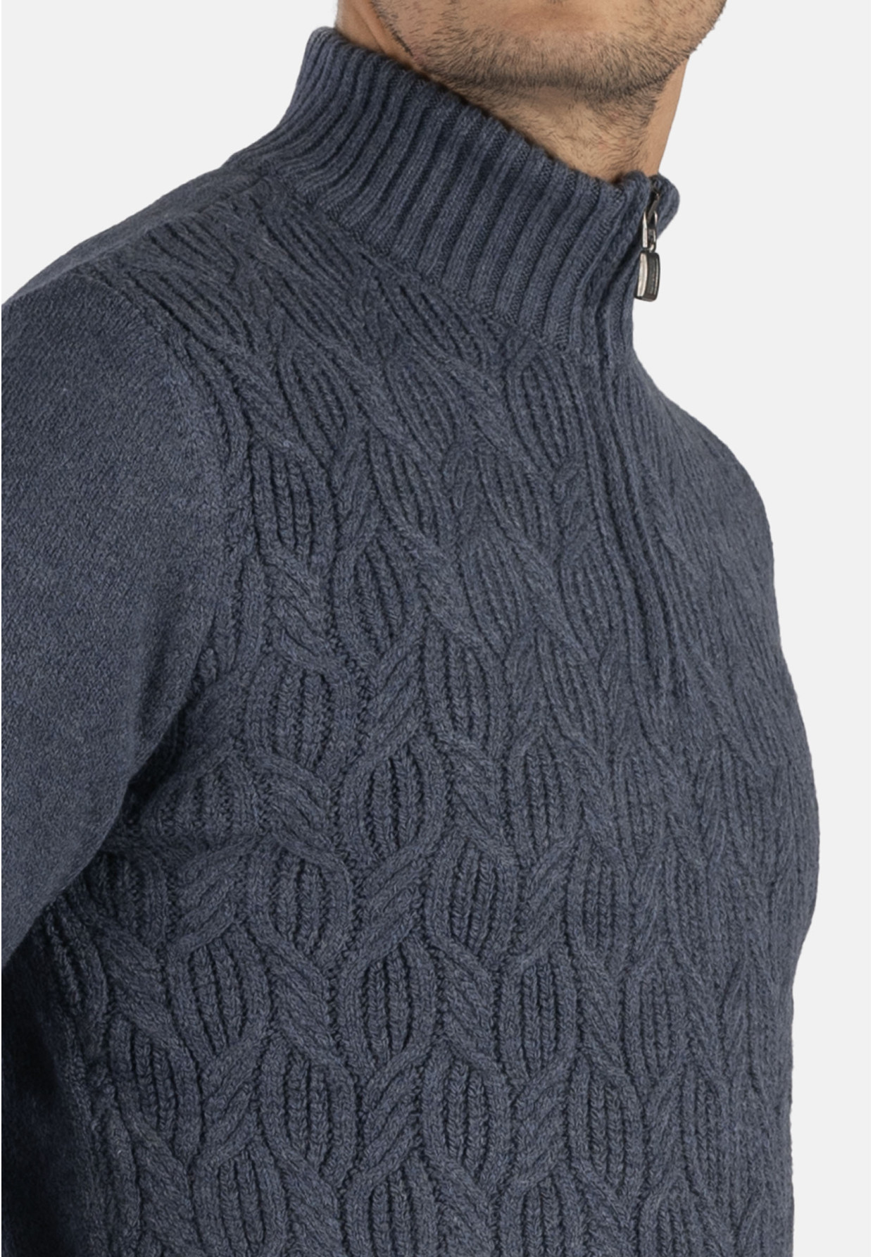 Sweter Męski Granatowy Golf Rozpinany Gruby Zimowy Wełniany Ciepły