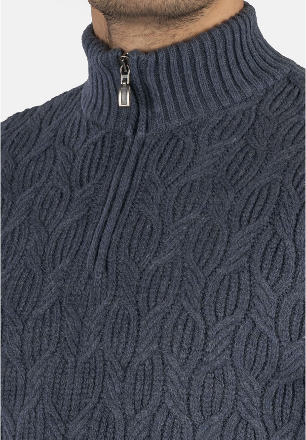 Sweter Męski Granatowy Golf Rozpinany Gruby Zimowy Wełniany Ciepły