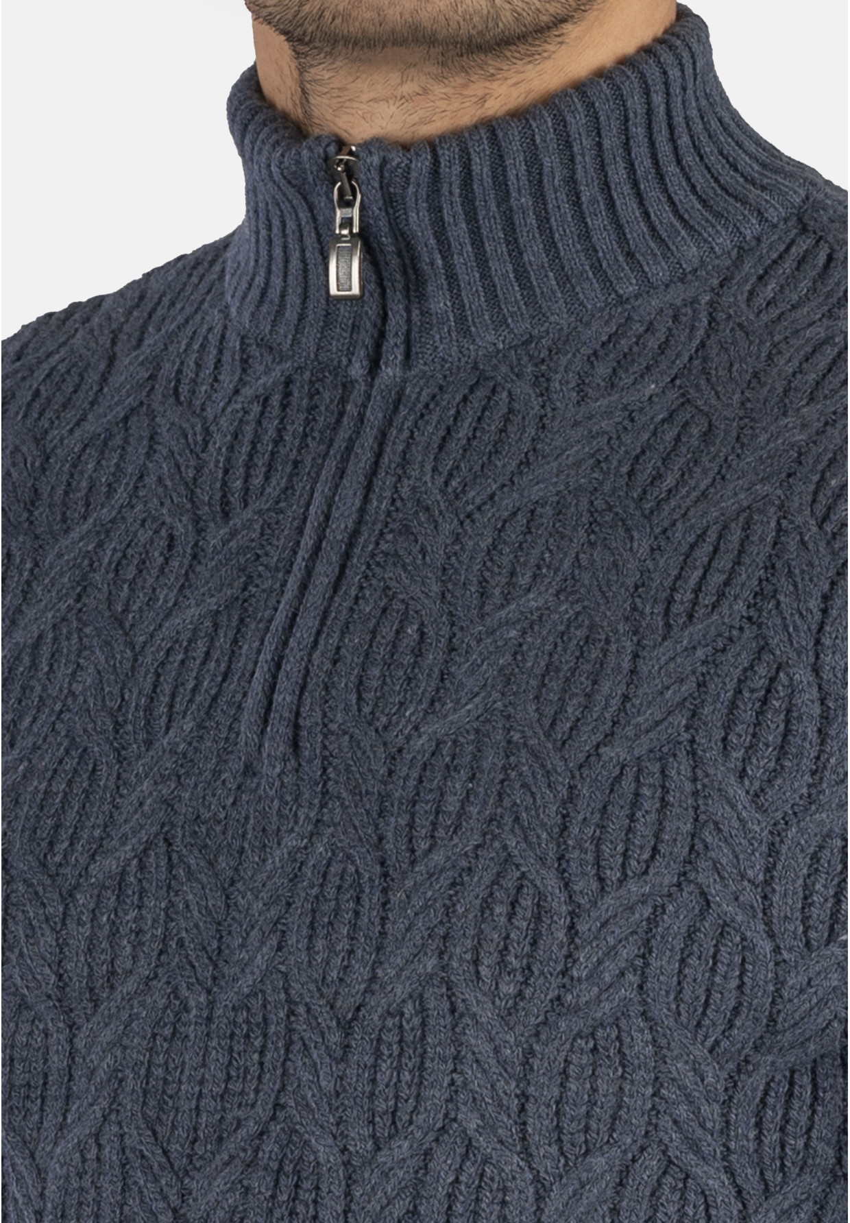 Sweter Męski Granatowy Golf Rozpinany Gruby Zimowy Wełniany Ciepły