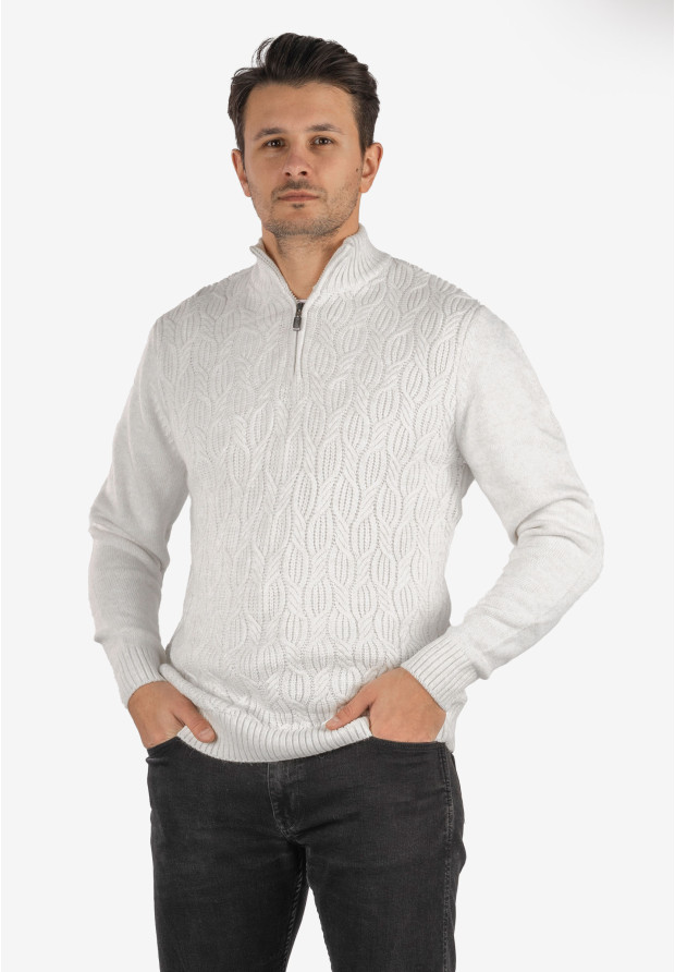Sweter Męski Biały Golf Rozpinany Gruby Zimowy Wełniany Ciepły