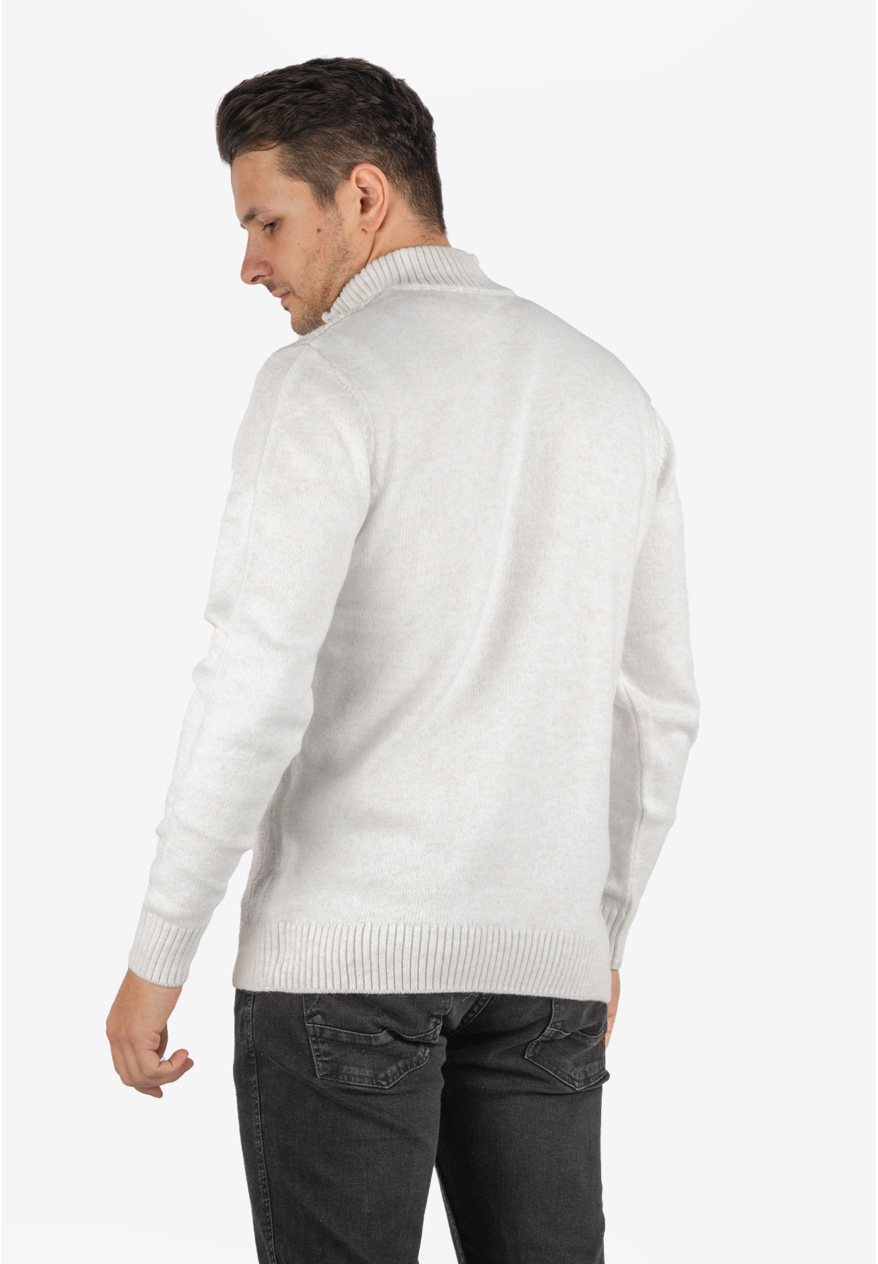 Sweter Męski Biały Golf Rozpinany Gruby Zimowy Wełniany Ciepły