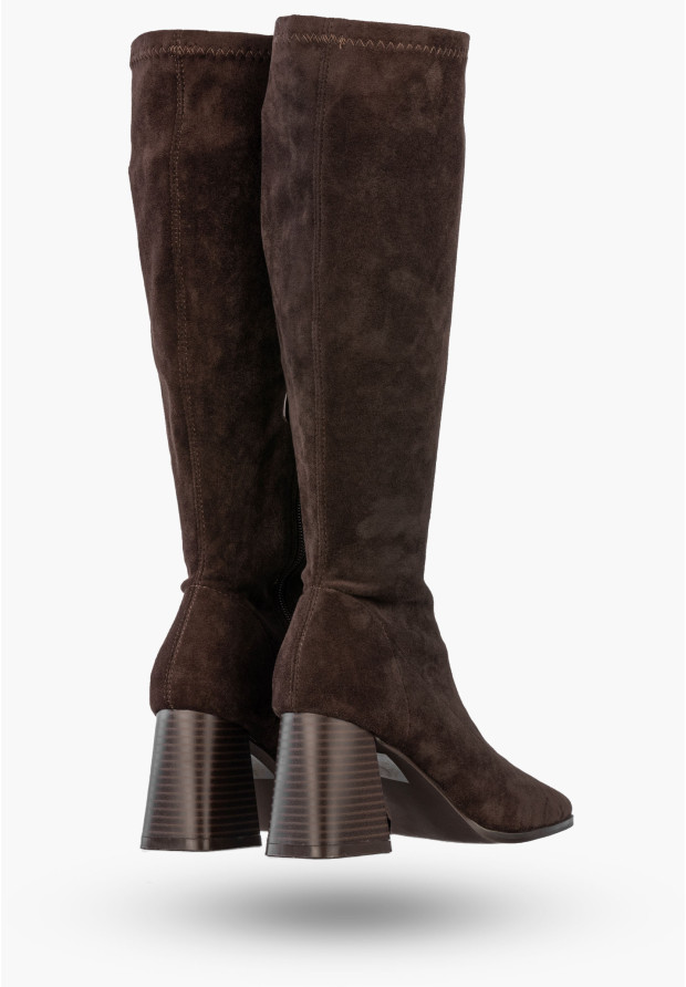 Kozaki Damskie Zimowe Buty Na Słupku Wysokie Eleganckie Brązowe