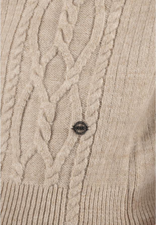 Sweter Męski Golf Beżowy Gruby Zimowy Wełniany Ciepły