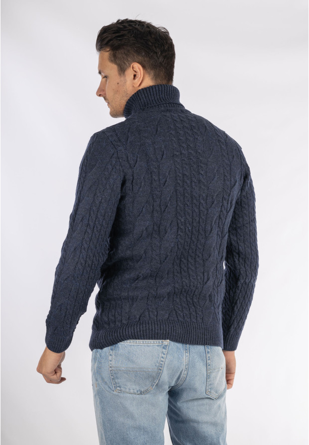 Sweter Męski Golf Granatowy Gruby Zimowy Wełniany Ciepły