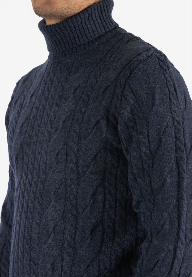 Sweter Męski Golf Granatowy Gruby Zimowy Wełniany Ciepły