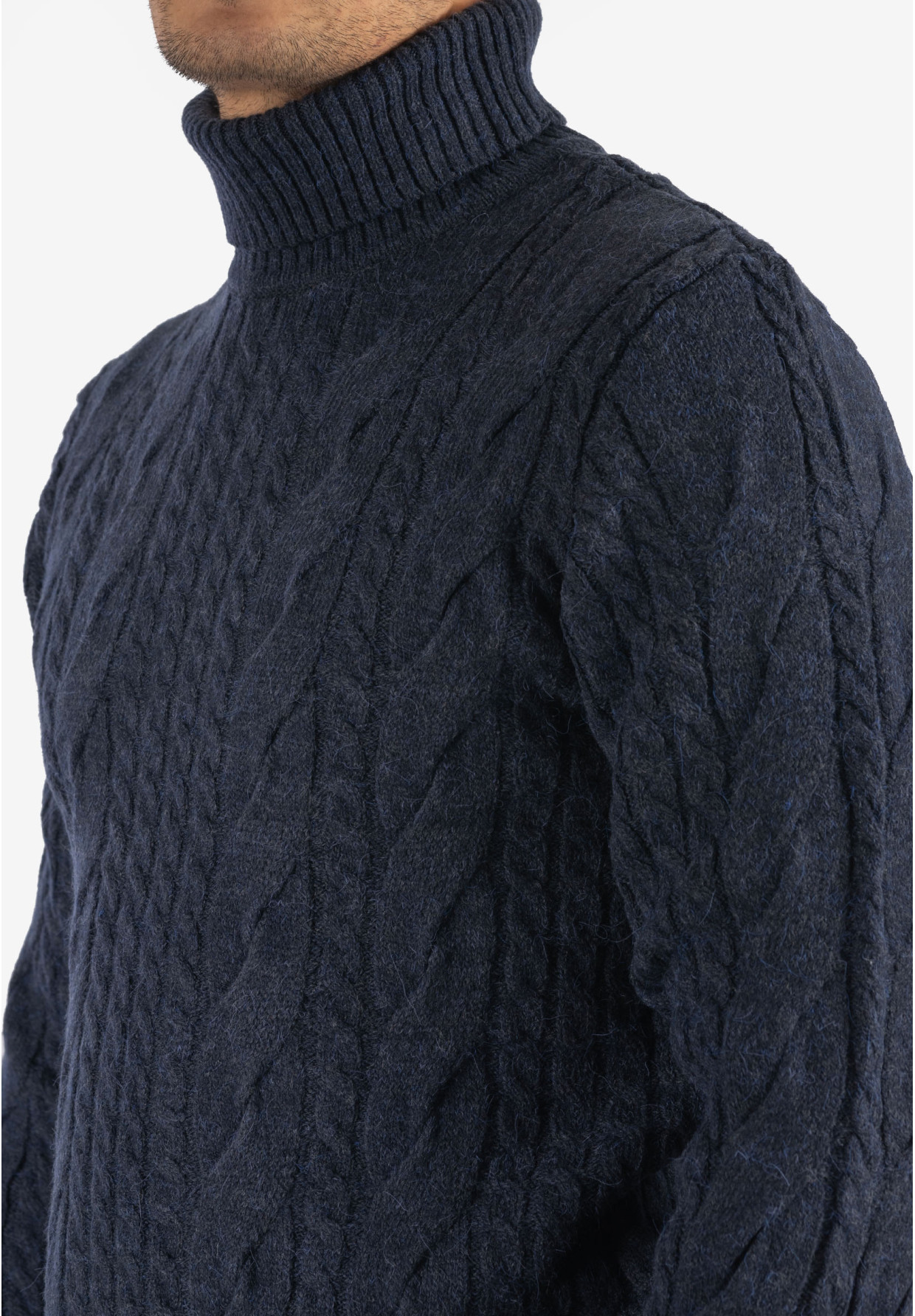 Sweter Męski Golf Granatowy Gruby Zimowy Wełniany Ciepły