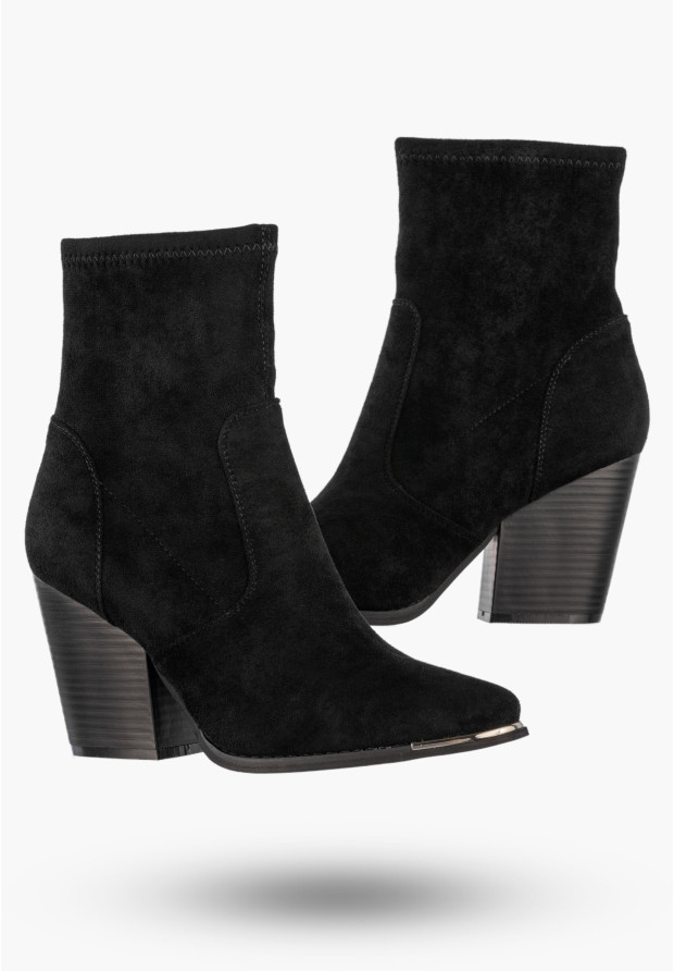 Botki Damskie Buty Na Obcasie Zimowe Ocieplane Eleganckie Stylowe Czarne