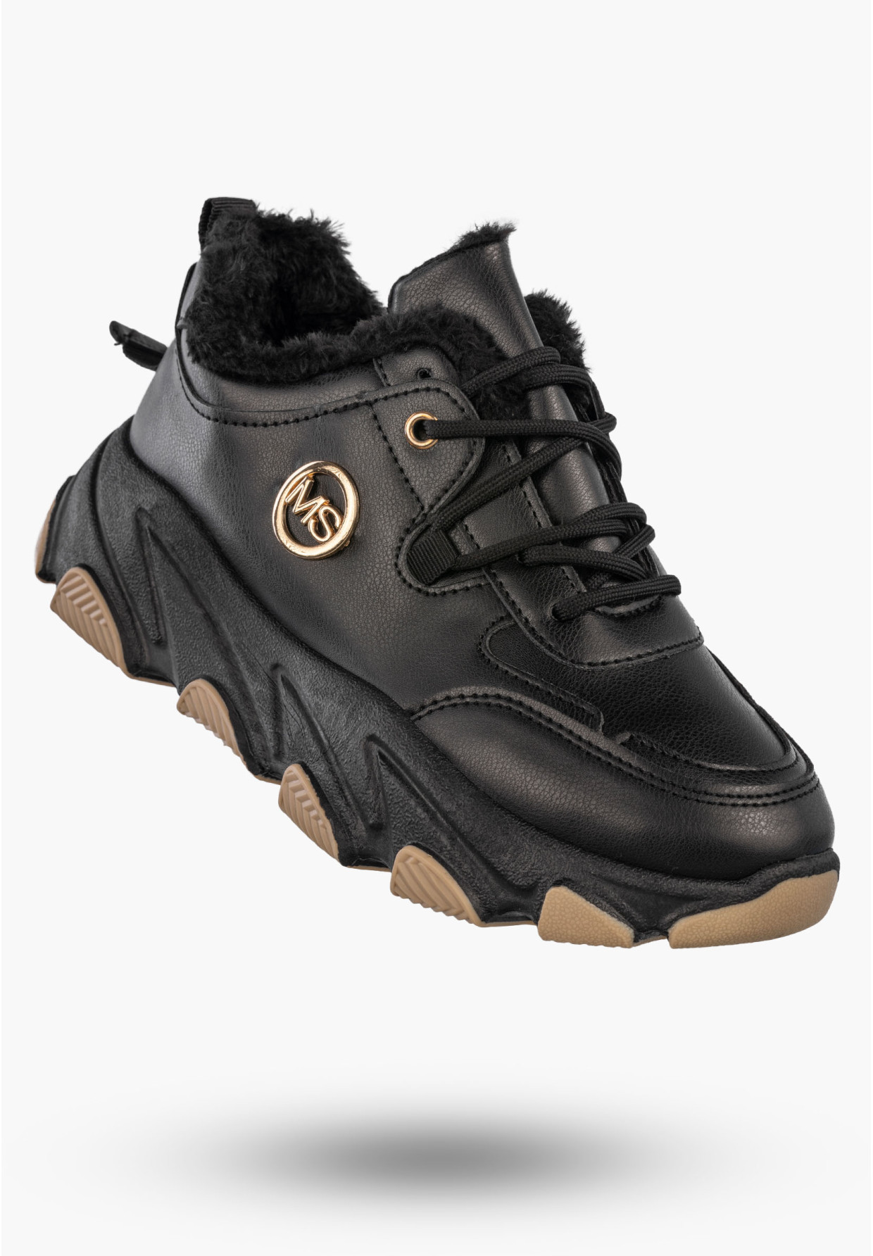 Sneakersy Damskie Ekoskóra Ocieplane Botki Zimowe Buty Sportowe Czarne