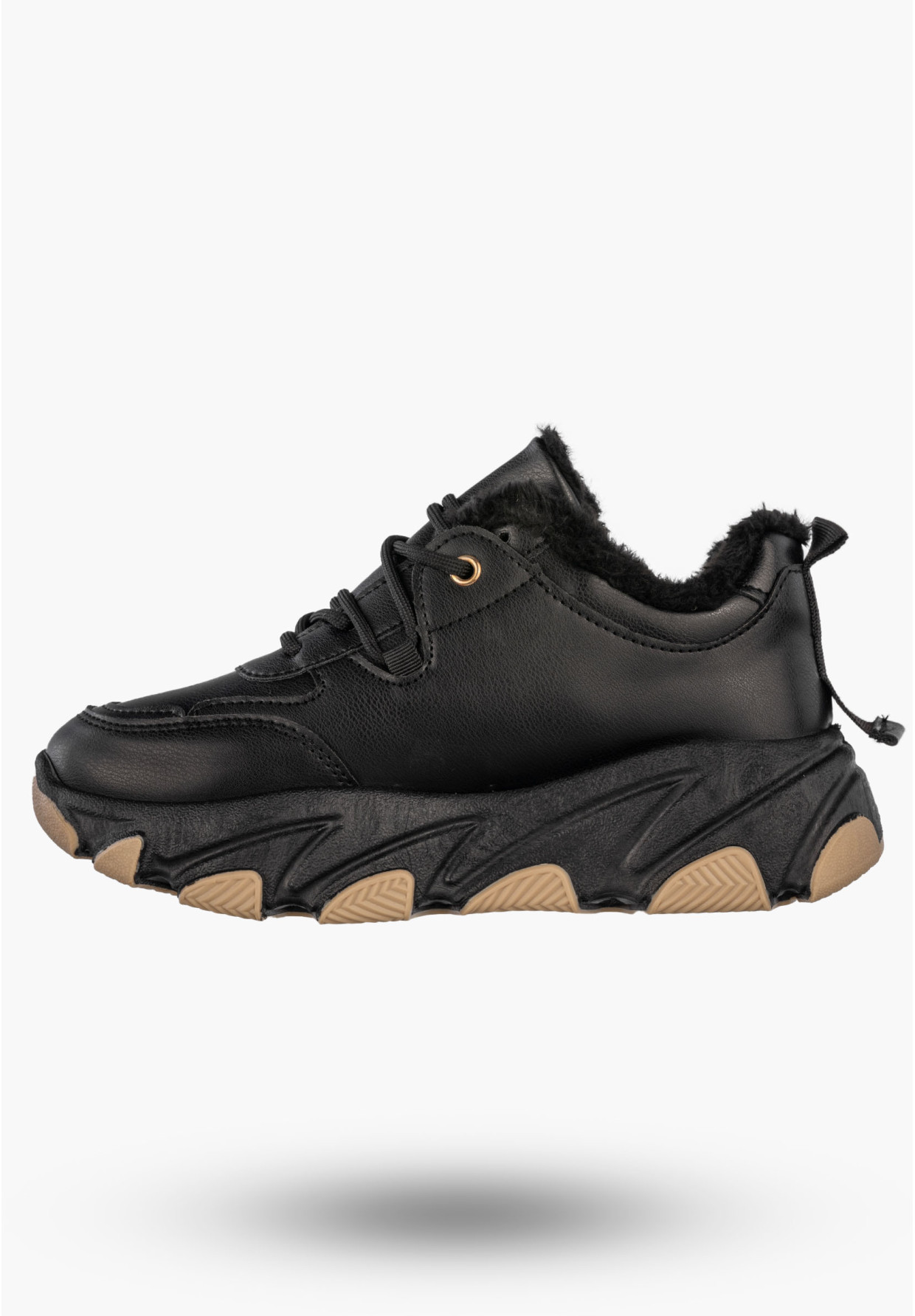 Sneakersy Damskie Ekoskóra Ocieplane Botki Zimowe Buty Sportowe Czarne