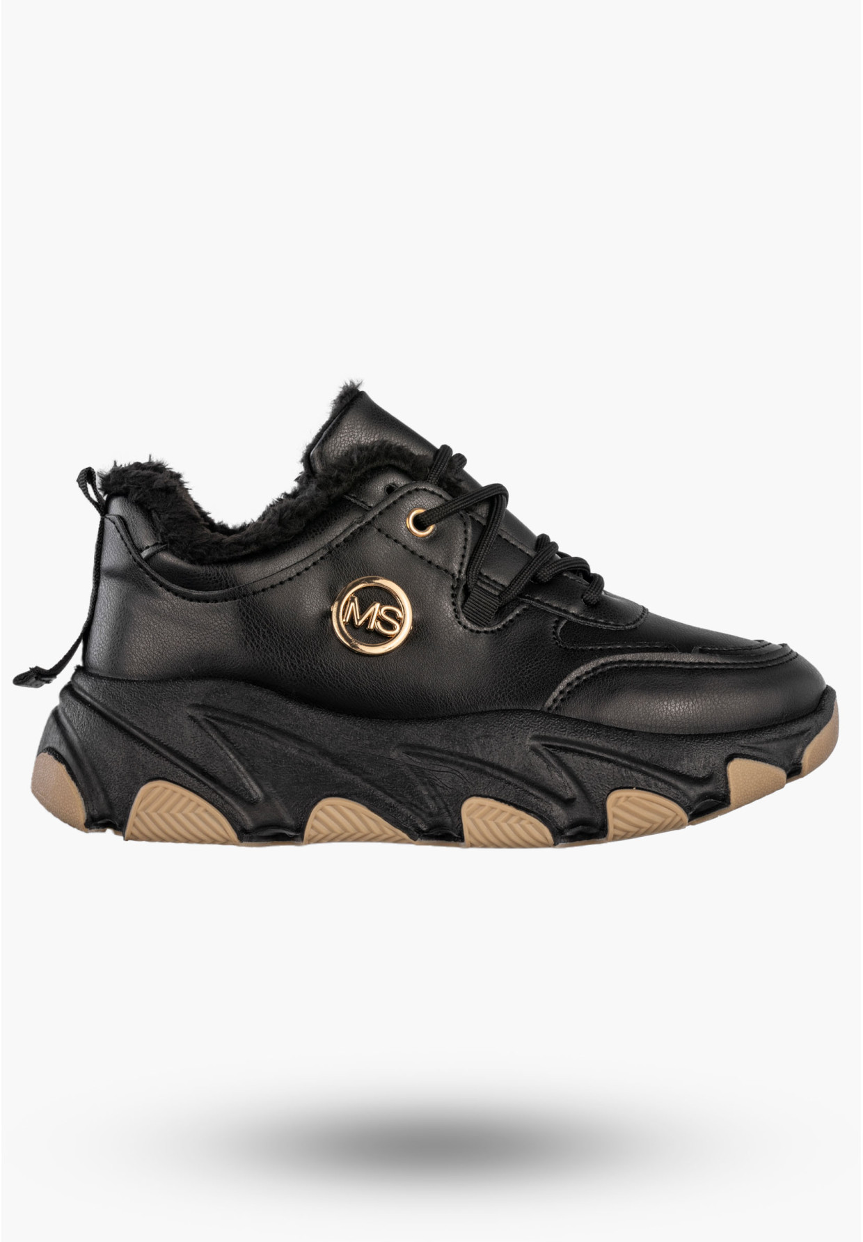 Sneakersy Damskie Ekoskóra Ocieplane Botki Zimowe Buty Sportowe Czarne