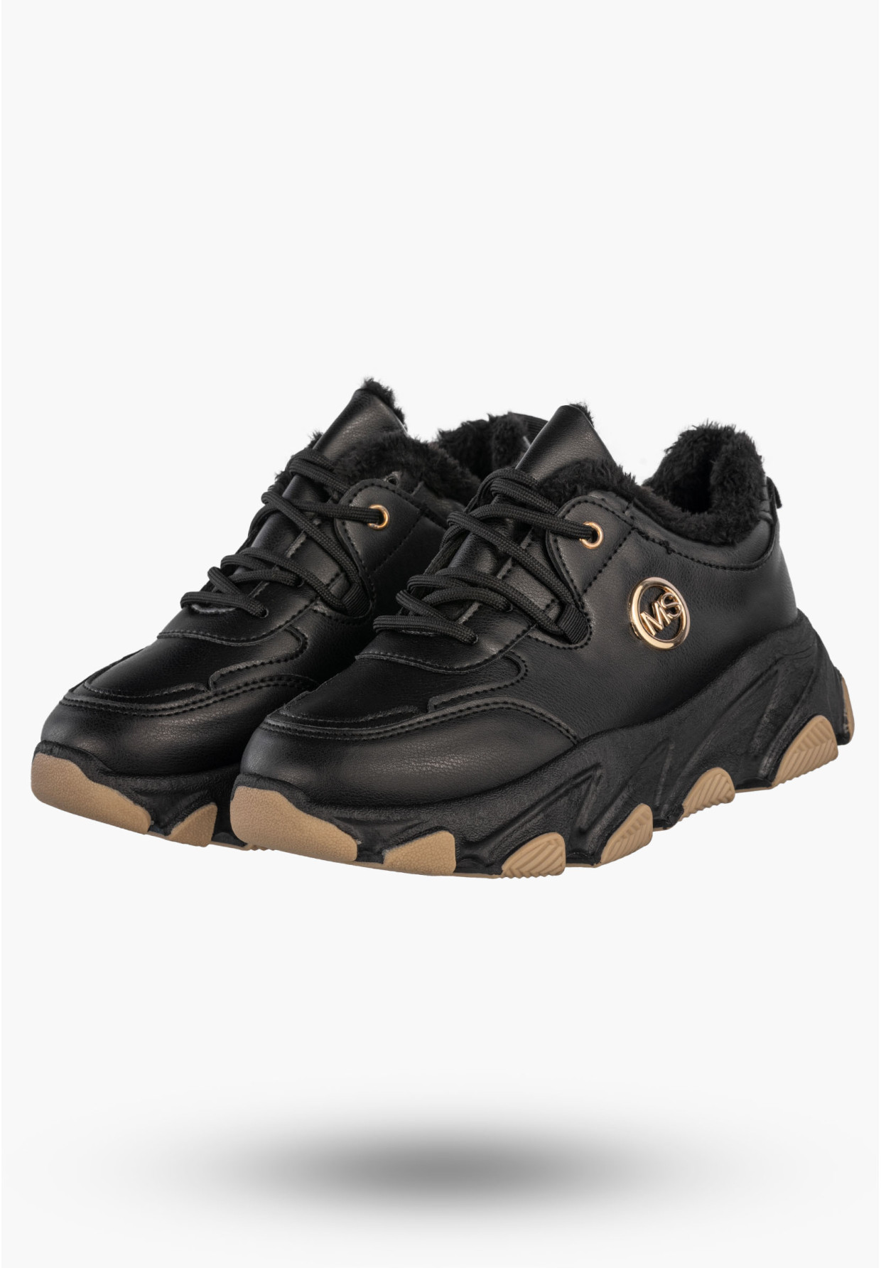 Sneakersy Damskie Ekoskóra Ocieplane Botki Zimowe Buty Sportowe Czarne