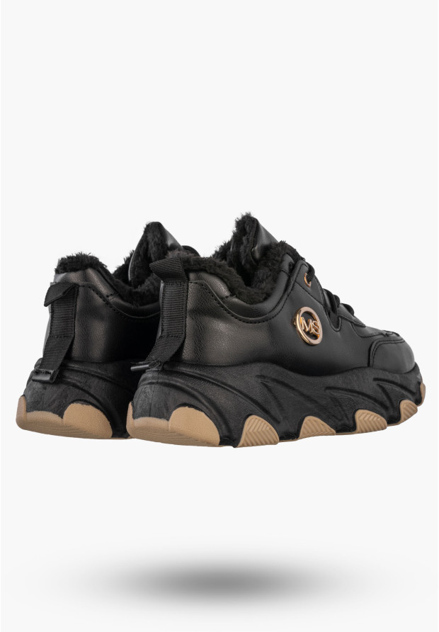 Sneakersy Damskie Ekoskóra Ocieplane Botki Zimowe Buty Sportowe Czarne
