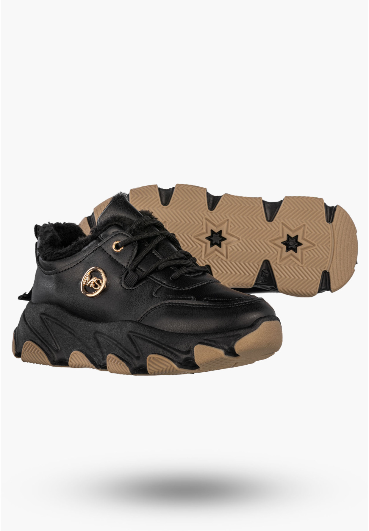 Sneakersy Damskie Ekoskóra Ocieplane Botki Zimowe Buty Sportowe Czarne