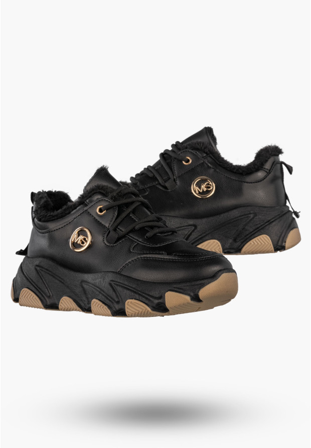 Sneakersy Damskie Ekoskóra Ocieplane Botki Zimowe Buty Sportowe Czarne