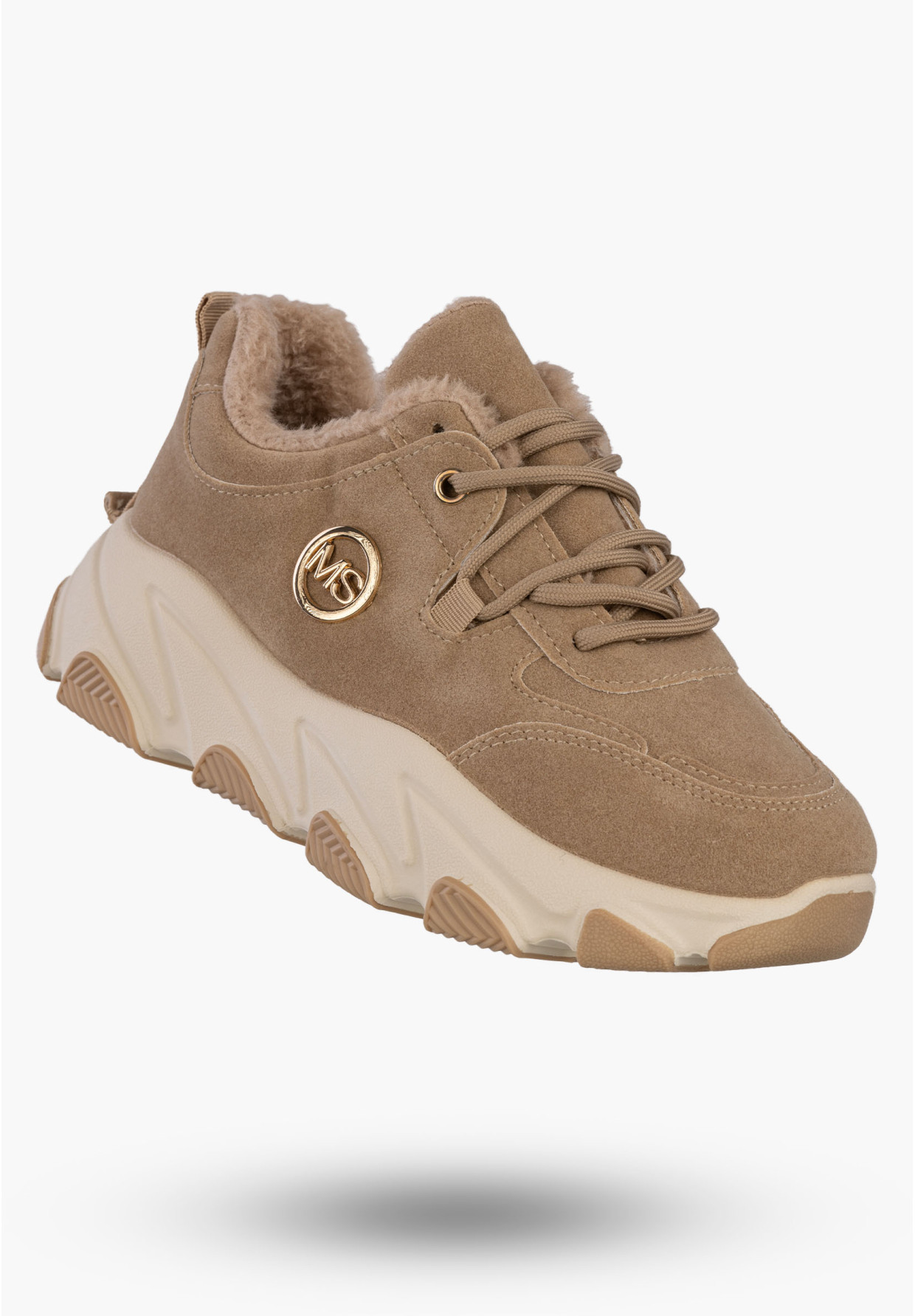 Sneakersy Damskie Ekoskóra Ocieplane Botki Zimowe Buty Sportowe Khaki
