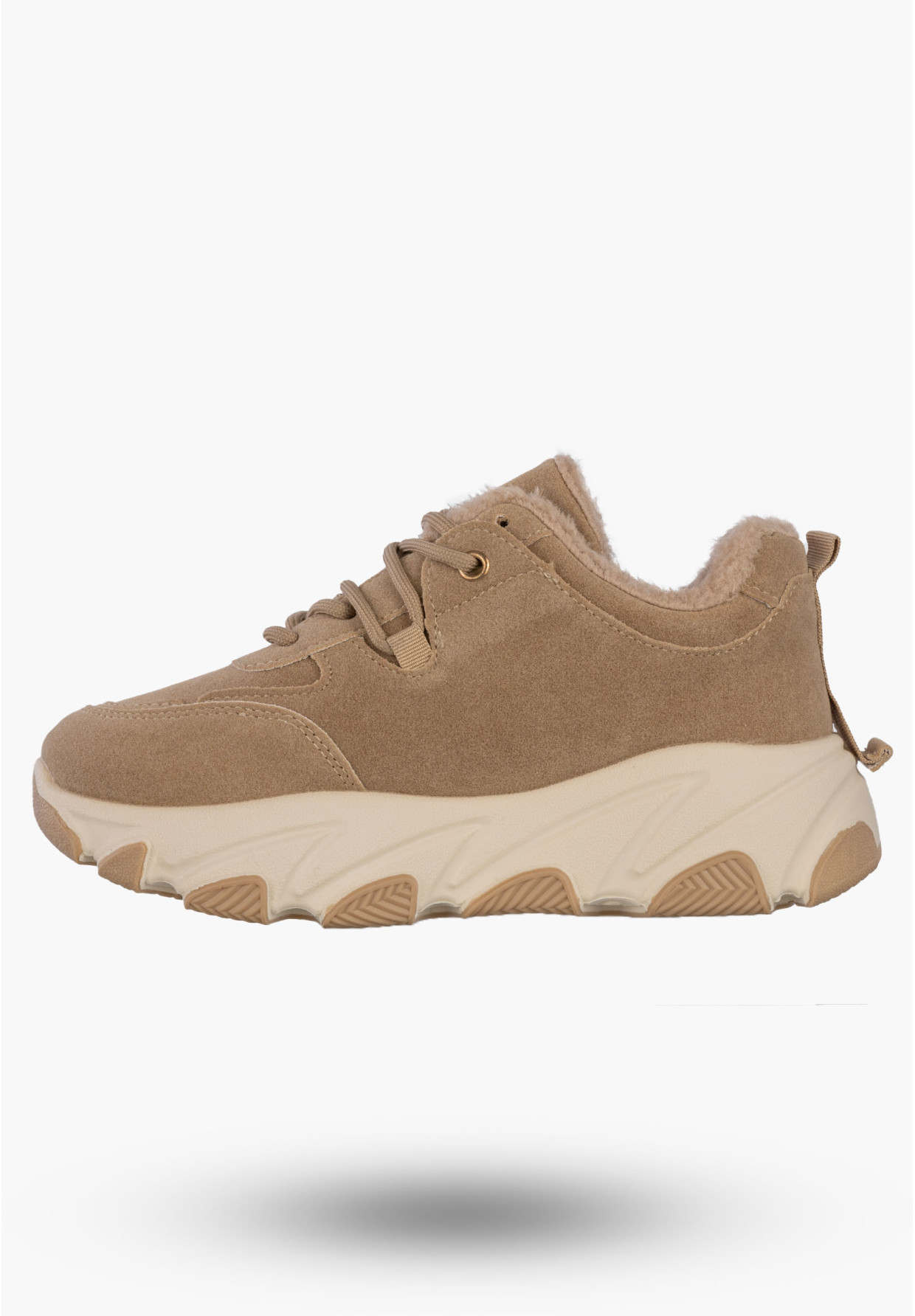 Sneakersy Damskie Ekoskóra Ocieplane Botki Zimowe Buty Sportowe Khaki