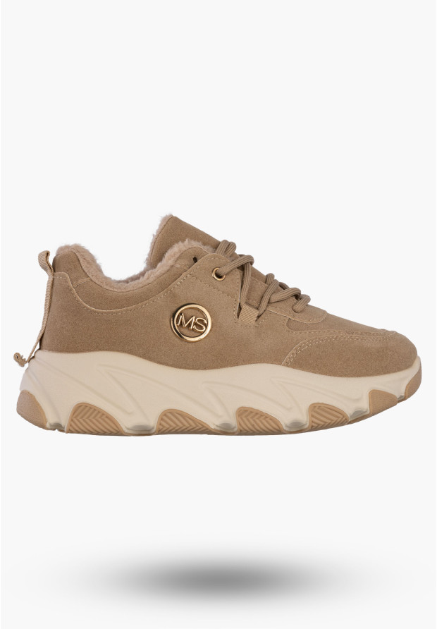 Sneakersy Damskie Ekoskóra Ocieplane Botki Zimowe Buty Sportowe Khaki