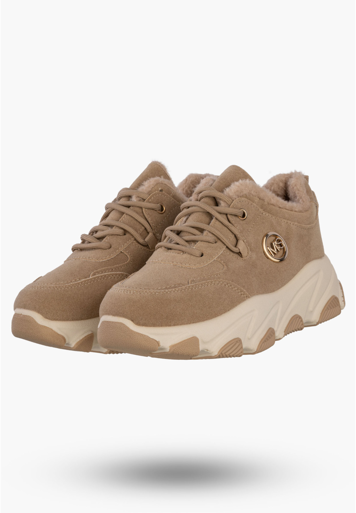 Sneakersy Damskie Ekoskóra Ocieplane Botki Zimowe Buty Sportowe Khaki