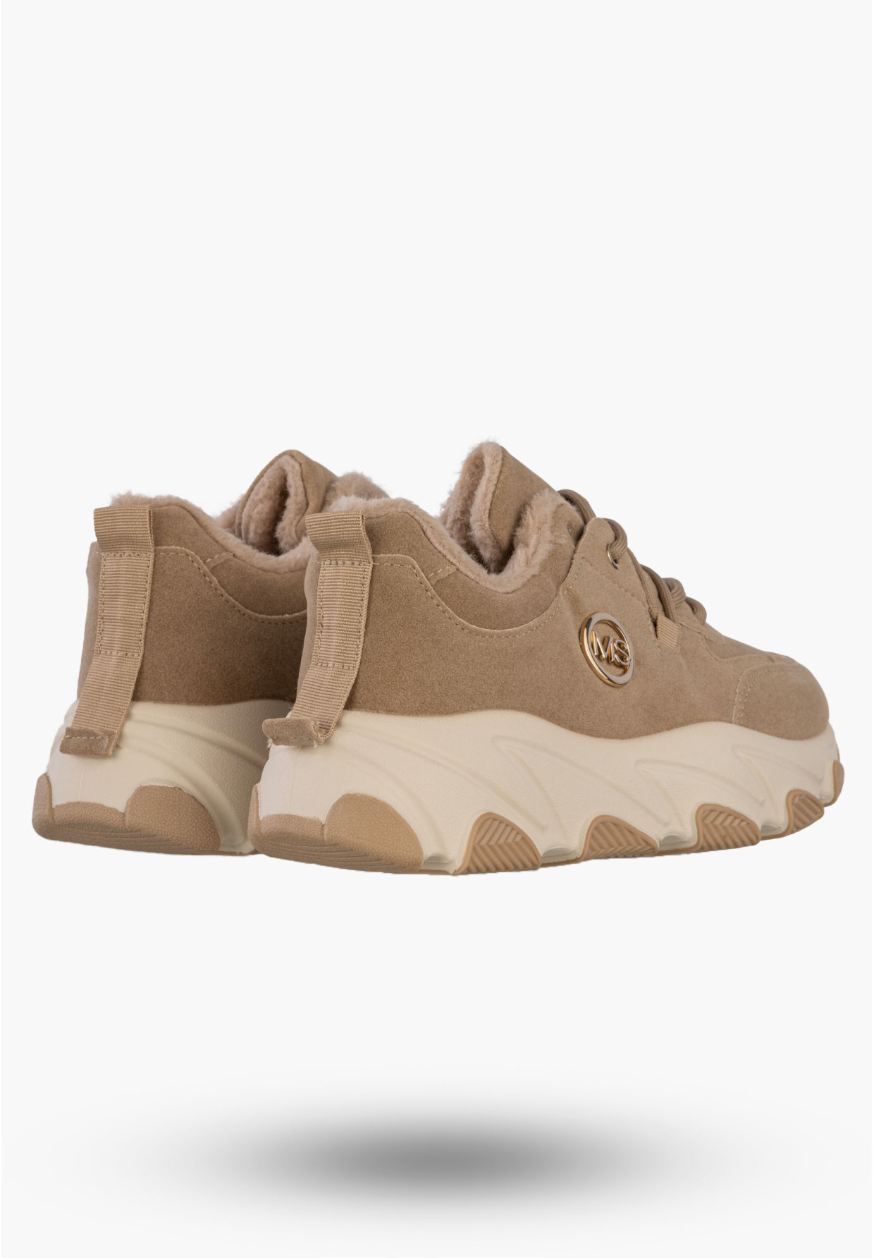 Sneakersy Damskie Ekoskóra Ocieplane Botki Zimowe Buty Sportowe Khaki