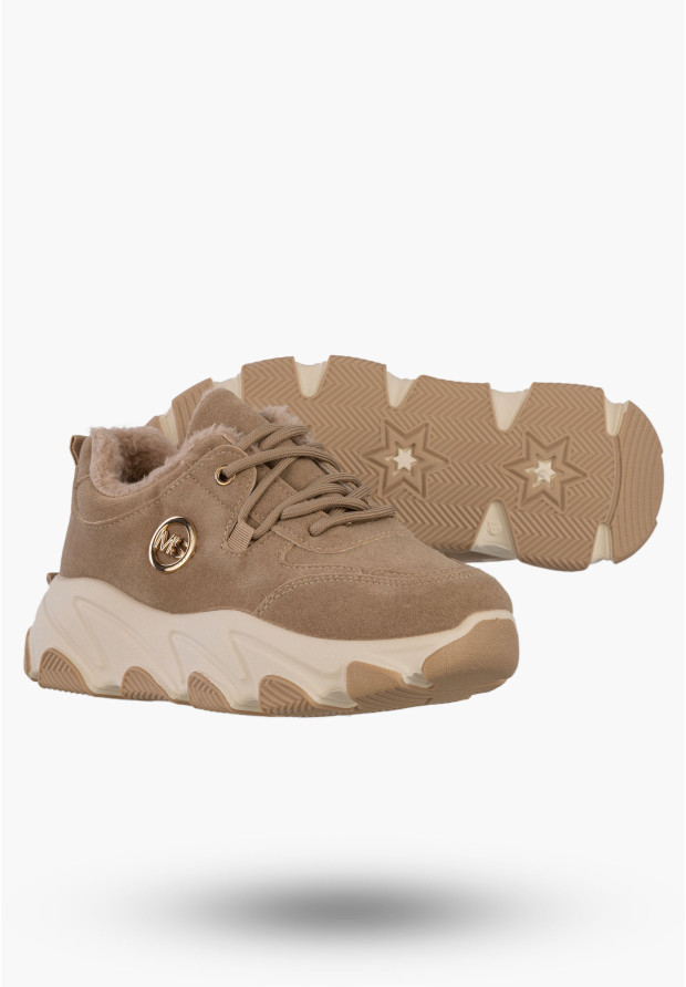 Sneakersy Damskie Ekoskóra Ocieplane Botki Zimowe Buty Sportowe Khaki