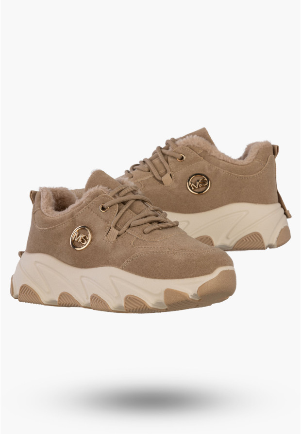 Sneakersy Damskie Ekoskóra Ocieplane Botki Zimowe Buty Sportowe Khaki