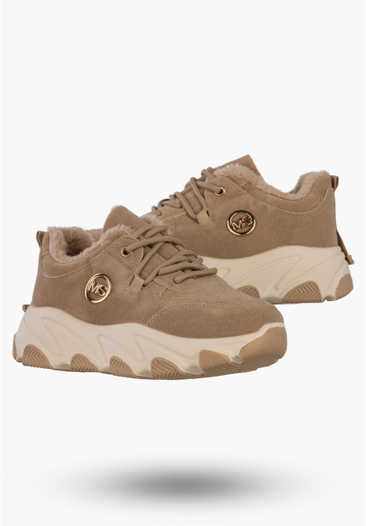 Sneakersy Damskie Ekoskóra Ocieplane Botki Zimowe Buty Sportowe Khaki