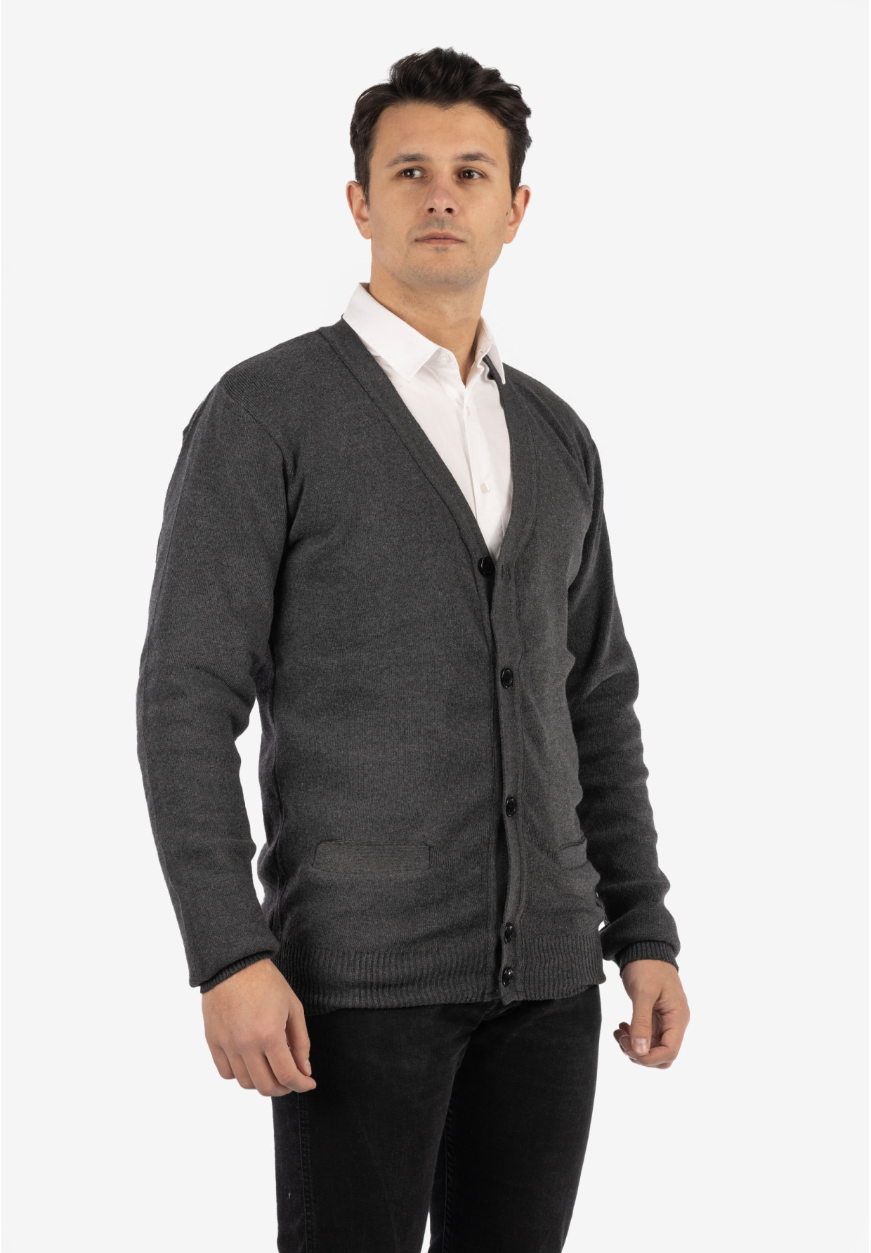 Sweter Męski Rozpinany Klasyczny Elegancki Wygodny Na Guziki Szary MUST
