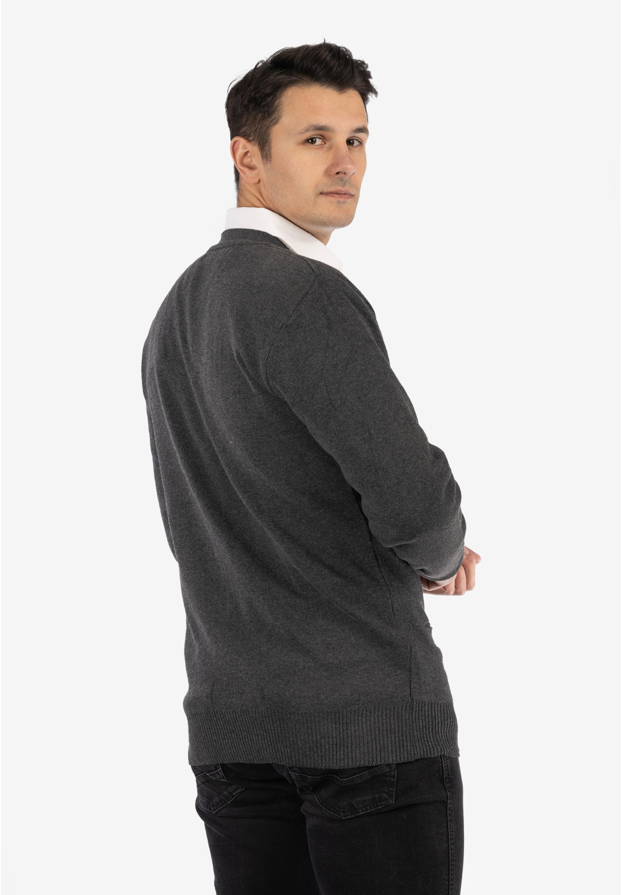 Sweter Męski Rozpinany Klasyczny Elegancki Wygodny Na Guziki Szary MUST