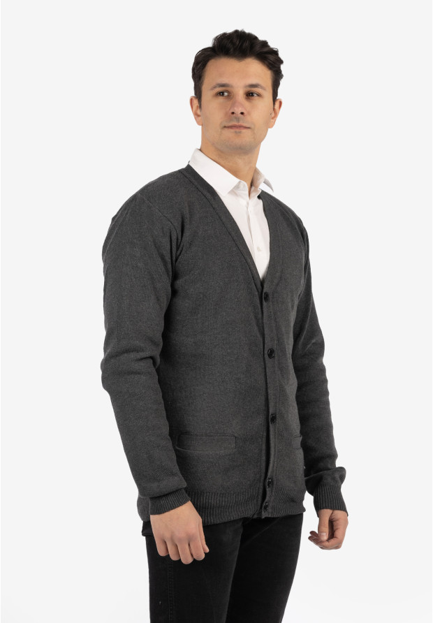 Sweter Męski Rozpinany Klasyczny Elegancki Wygodny Na Guziki Szary MUST